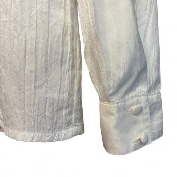 90s Vintage Lace Cutout Pintuck Blouse w/Asymmetrical Buttons size 14 - Picture 8 of 11